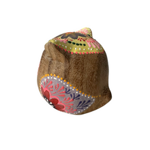 Load image into Gallery viewer, Hand-Painted Wooden Owl Figurine - Yellow &amp; Pink Artistic Design