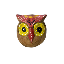 Load image into Gallery viewer, Hand-Painted Wooden Owl Figurine - Vibrant Blue &amp; Yellow Accents