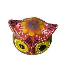 Load image into Gallery viewer, Hand-Painted Wooden Owl Figurine - Vibrant Blue &amp; Yellow Accents