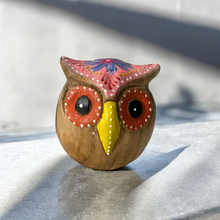 Load image into Gallery viewer, Hand-Painted Wooden Owl Figurine - Pink Blue &amp; Floral Patterns
