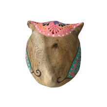 Load image into Gallery viewer, Hand-Painted Wooden Owl Figurine - Pink Blue &amp; Floral Patterns