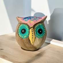 Load image into Gallery viewer, Hand-Painted Wooden Owl Figurine - Pastel Color Theme