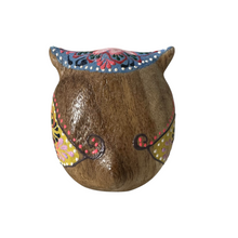 Load image into Gallery viewer, Hand-Painted Wooden Owl Figurine - Yellow &amp; Pink Detailed Carving
