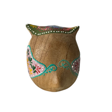 Load image into Gallery viewer, Hand-Painted Wooden Owl Figurine - Yellow &amp; Green Artistic Design