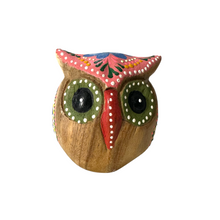 Load image into Gallery viewer, Hand-Painted Wooden Owl Figurine - Pink &amp; Green Vibrant Design
