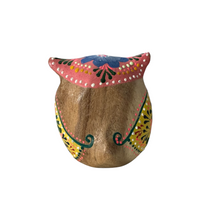 Load image into Gallery viewer, Hand-Painted Wooden Owl Figurine - Pink &amp; Green Vibrant Design