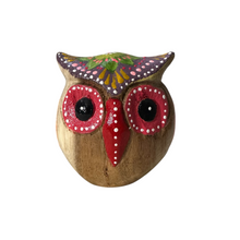 Load image into Gallery viewer, Hand-Painted Wooden Owl Figurine - Classic Red &amp; Colorful Accents