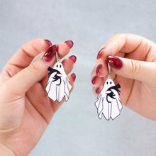 Load image into Gallery viewer, Spooky Snuggle Cat Ghost Earrings