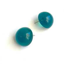 Load image into Gallery viewer, Emerald Green Opal Lucite Retro Button Stud Earrings