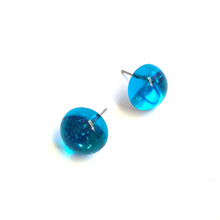 Load image into Gallery viewer, Capri Blue Foil Backed Lucite Retro Button Stud Earrings