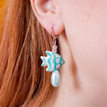 Load image into Gallery viewer, Glass Beaded Blue Fishy Friend Earrings