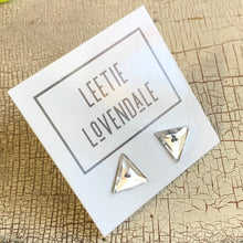 Load image into Gallery viewer, Silver &amp; Clear Faceted Triangle Stud Earrings