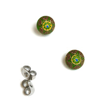 Load image into Gallery viewer, Green Boho Flower Glass Studs