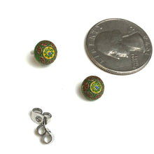 Load image into Gallery viewer, Green Boho Flower Glass Studs