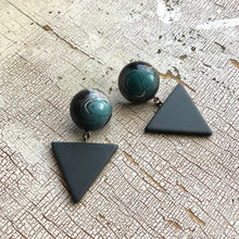 Load image into Gallery viewer, Blue Black &amp; Grey Marble Statement Triangle Drop Earrings