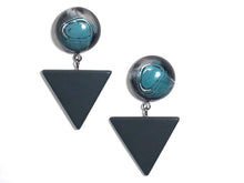 Load image into Gallery viewer, Blue Black &amp; Grey Marble Statement Triangle Drop Earrings