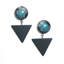 Load image into Gallery viewer, Blue Black &amp; Grey Marble Statement Triangle Drop Earrings