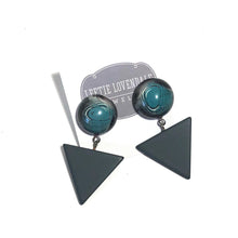 Load image into Gallery viewer, Blue Black &amp; Grey Marble Statement Triangle Drop Earrings