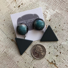 Load image into Gallery viewer, Blue Black &amp; Grey Marble Statement Triangle Drop Earrings
