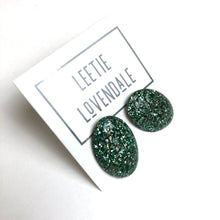 Load image into Gallery viewer, Green Silver Glitter Oval Button Studs *As Is