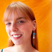 Load image into Gallery viewer, Glass Beaded Funky Chunky Blue Drop Earrings