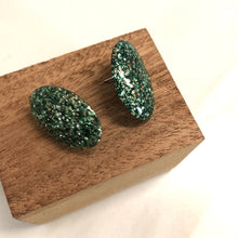 Load image into Gallery viewer, Green Silver Glitter Oval Button Studs *As Is