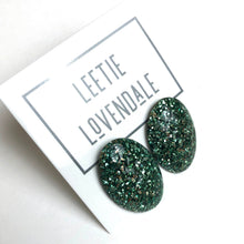 Load image into Gallery viewer, Green Silver Glitter Oval Button Studs *As Is