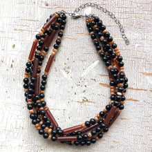 Load image into Gallery viewer, Tortoise &amp; Black Beaded Vintage Lucite Sylvie Statement Necklace