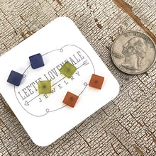 Load image into Gallery viewer, Blue Green &amp; Brown Frosted Minimalist Mod Square Stud Earrings Set
