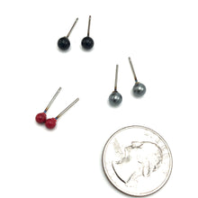 Load image into Gallery viewer, Cranberry Grey Pearl &amp; Black Tiny Studs Earrings Set