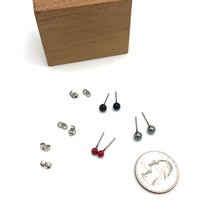 Load image into Gallery viewer, Cranberry Grey Pearl &amp; Black Tiny Studs Earrings Set