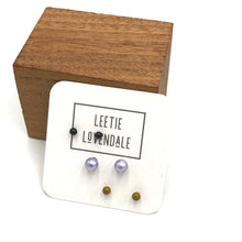 Load image into Gallery viewer, Army Lilac Pearl &amp; Pewter Tiny Studs Earrings Set