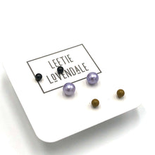 Load image into Gallery viewer, Army Lilac Pearl &amp; Pewter Tiny Studs Earrings Set