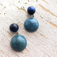 Load image into Gallery viewer, Teal &amp; Dark Blue Moonglow Mod Hoop Geo Drop Earrings