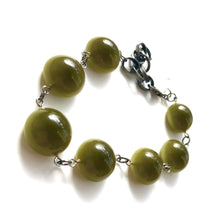 Load image into Gallery viewer, Olive Green Moonglow Disc Stations Bracelet