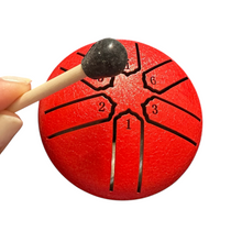 Load image into Gallery viewer, mini-steel-rain-drum-3-inch-percussion-instrument-with-mallet-red