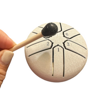 Load image into Gallery viewer, mini-steel-rain-drum-3-inch-percussion-instrument-with-mallet-white