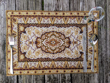 Load image into Gallery viewer, DaDa Bedding Set of 4-6 Pieces Royal Persian Style Rug Golden Brown Floral Tapestry Placemats 13” x 19” (18119)