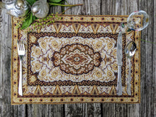 Load image into Gallery viewer, DaDa Bedding Set of 4-6 Pieces Royal Persian Style Rug Golden Brown Floral Tapestry Placemats 13” x 19” (18119)
