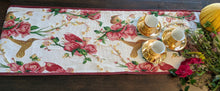 Load image into Gallery viewer, Tache Floral Red Roses Hummingbirds Ivory Woven Tapestry Table Runner (18109)