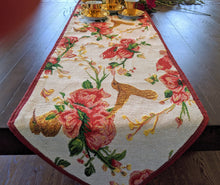 Load image into Gallery viewer, Tache Floral Red Roses Hummingbirds Ivory Woven Tapestry Table Runner (18109)