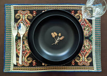 Load image into Gallery viewer, Tache Elegant Black Ornate Paisley Woven Tapestry Placemat Set (18192)