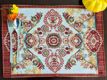 Load image into Gallery viewer, Tache Elegant Burgundy Ornate Paisley Woven Tapestry Placemat Set (18194)