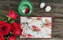 Load image into Gallery viewer, Tache Floral Red Roses Hummingbirds Woven Tapestry Placemat Set (18109)