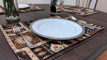 Load image into Gallery viewer, DaDa Bedding Set of 8 Pieces Dark Botanical Mughal Floral Table Woven Black Tapestry - 4 Placemats, 2 Table Runners, 2 Throw Pillow Covers (18197)