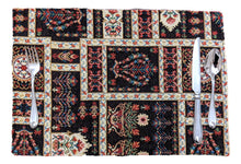 Load image into Gallery viewer, DaDalogy Bedding Set of 4-Pieces Dark Noir Mughal Floral Botanical Vintage Fleur Tapestry Placemats 13” x 19” (18197)