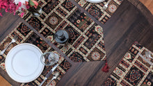Load image into Gallery viewer, DaDalogy Bedding Elegant Woven Mughal Floral Tapestry Table Runner, Dark Noir Botanical Vintage Fleur (18197)