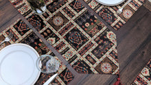 Load image into Gallery viewer, DaDalogy Bedding Elegant Woven Mughal Floral Tapestry Table Runner, Dark Noir Botanical Vintage Fleur (18197)