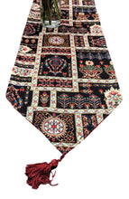 Load image into Gallery viewer, DaDalogy Bedding Elegant Woven Mughal Floral Tapestry Table Runner, Dark Noir Botanical Vintage Fleur (18197)