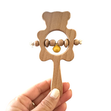 Load image into Gallery viewer, Wooden Bear Rattle Shaker – Yellow Bell Edition